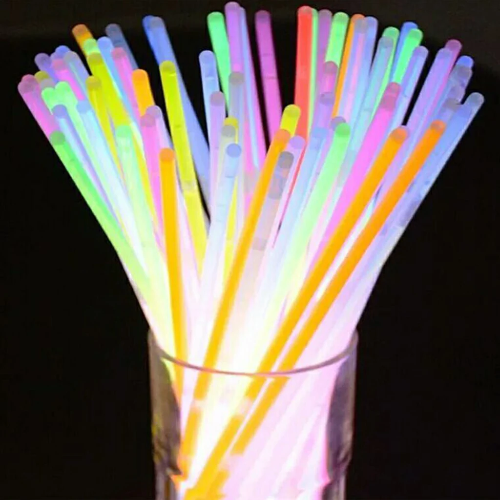 Collares de barras de luz fluorescente para fiesta, pulseras de colores brillantes de ne&oacute;n para boda, fiesta, concierto, suministros para Festival, 100 Uds.-3