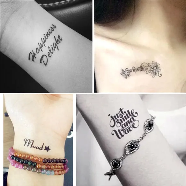 4 шт. профессиональные черные слова Временные татуировки наклейки БУКВЕННОЕ