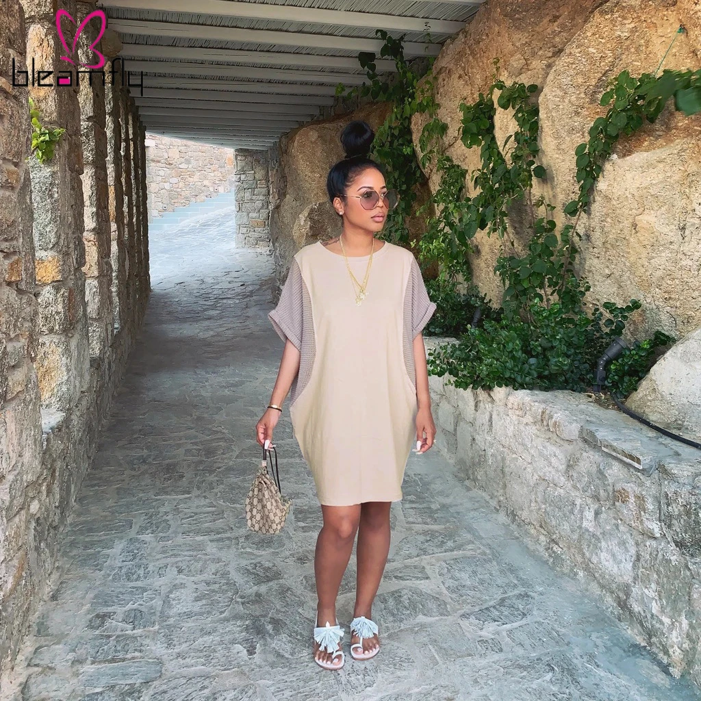 Лето осень Для женщин модный короткий рукав длиной выше колена Мини обтягивающее