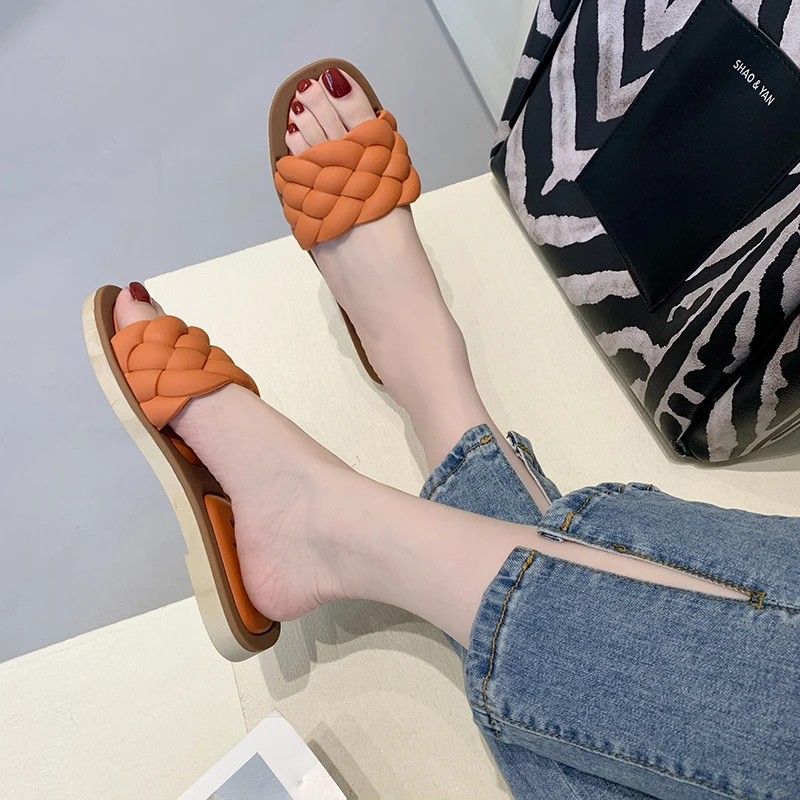 

Low Slippers Casual Flat Shoes Female Slides Luxury Soft Fabric PU Rome PVC Fashion Shoes Slippers Soft Slides Low Fashion Comfo