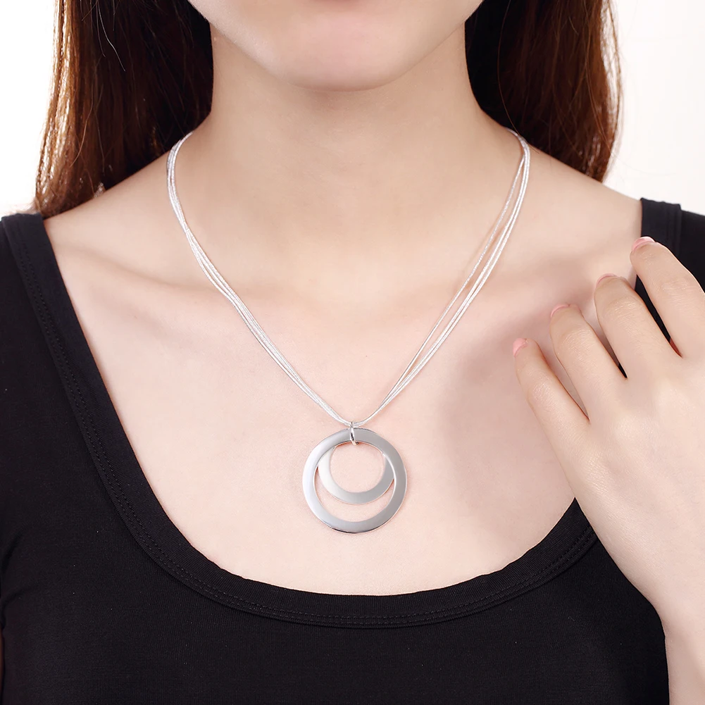 hot elegant circle pendant 925 color silver necklaces for women classic fashion brands jewelry party wedding christmas gifts free global shipping