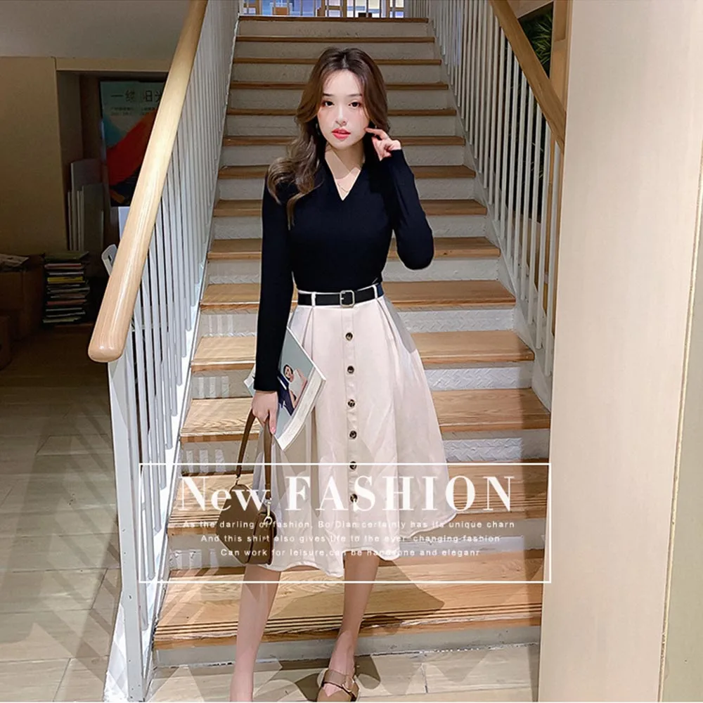 Женский офисный комплект из двух предметов зимняя одежда вязаный свитер с