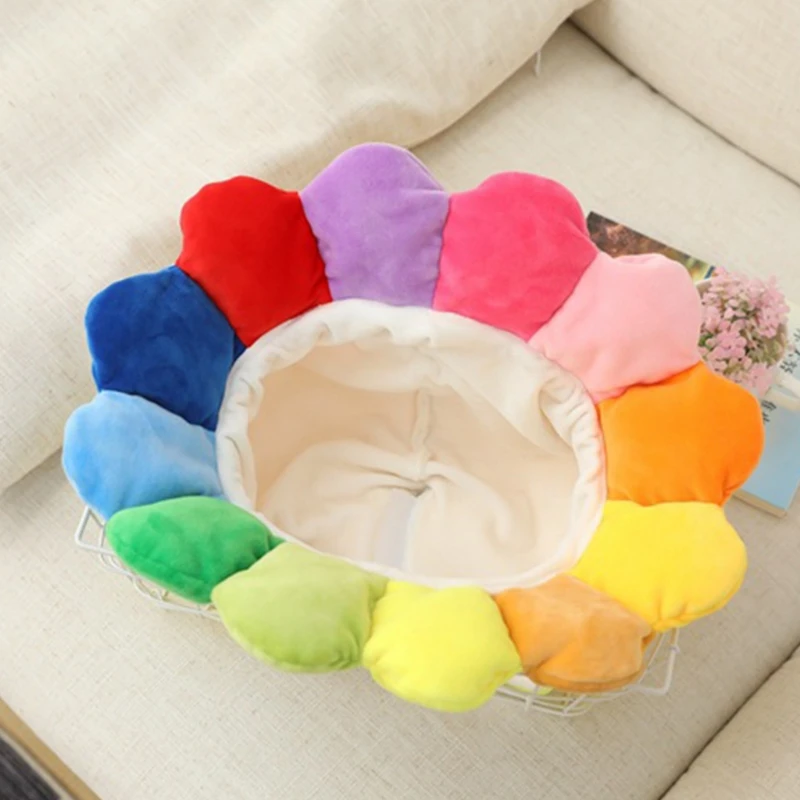 

Lovely Rainbow Colorful Sunflower Plush Hat Funny Petals Stuffed Toys Headgear Warm Hood Cap Cosplay Party Photo Props