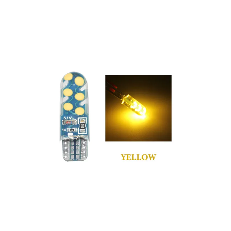 Цвет: желтый 2 шт. T10 w5w Автомобильный светодиодный лампы 194 w5w 12SMD со стробоскопической вспышкой для Canbus без ошибки силиконовый светодиодный светильник разрешение на парковку номерного знака КУПОЛ 12V - Испускаемый цвет: Цвет: желтый