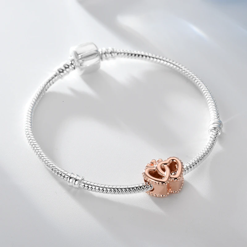 DEVOLOVE Настоящее серебро 925 пробы шармы Корона и переплетенные сердца аксессуары DIY