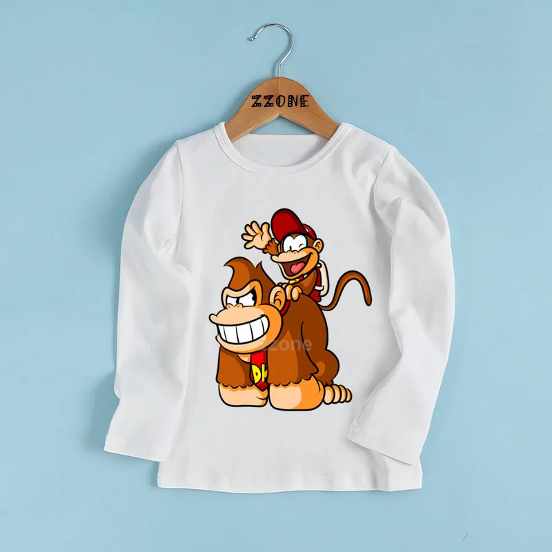 Одежда для мальчиков и девочек Донки Конг страна Печати T рубашка дети костюм