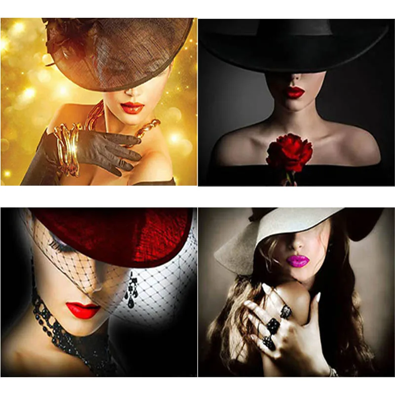 Шляпа леди DIY 5D Алмазный рисунок Алмазная вышивка Стразы полный круг/квадратная