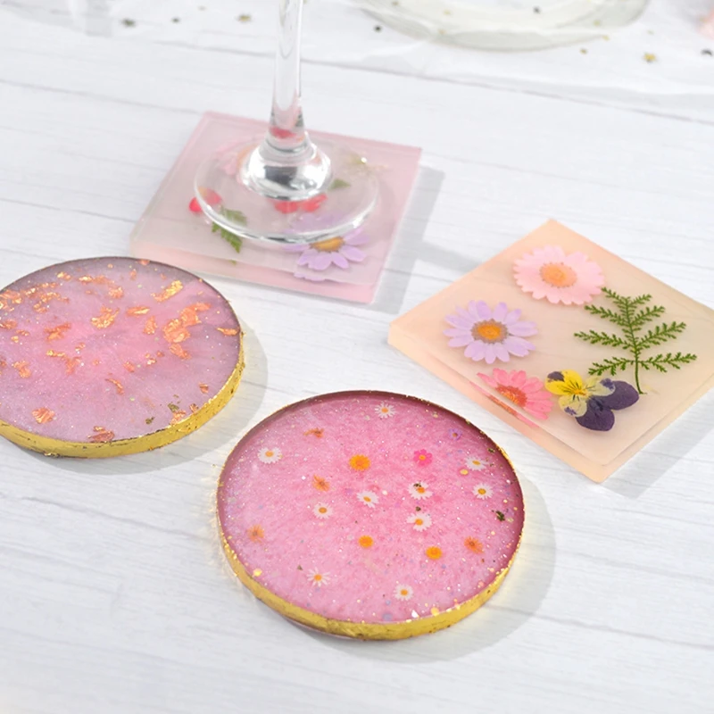 

2Pcs Round Square Coaster Resin Mold Kit Geode Agate Resin Coaster Molds Glossy Coaster Cup Mats Molds Resin Craft Tools