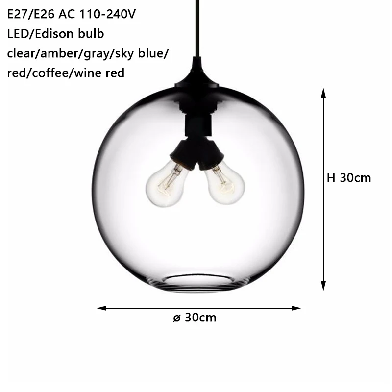 Loft 7 color glass ball Pendant Lamps modern E27/E26 led 2 lights cord lamparas pendant for restaurant living room bar | Лампы и