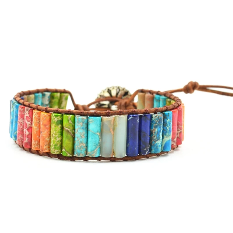 Новинка 7 чакр натуральные лечебные камни кожаный браслет для женщин плетеный
