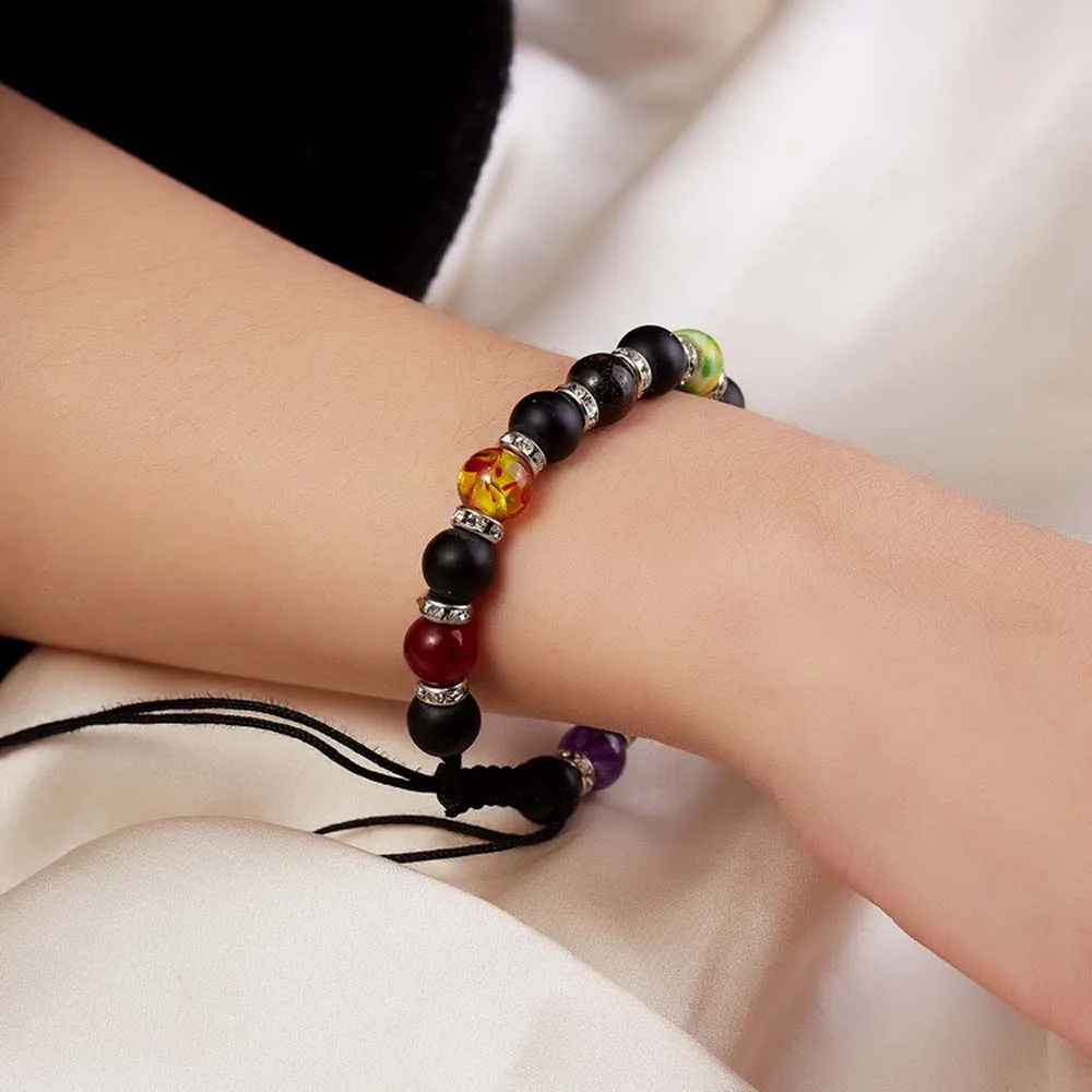 Классический браслет в виде чакры с большими бусинами 8 мм 6 цветов для йоги из