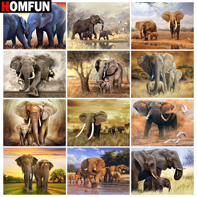 

Алмазная 5D Вышивка HOMFUN «Слон», картина «сделай сам» с полными квадратными/круглыми стразами, вышивка крестиком, домашний декор, подарок
