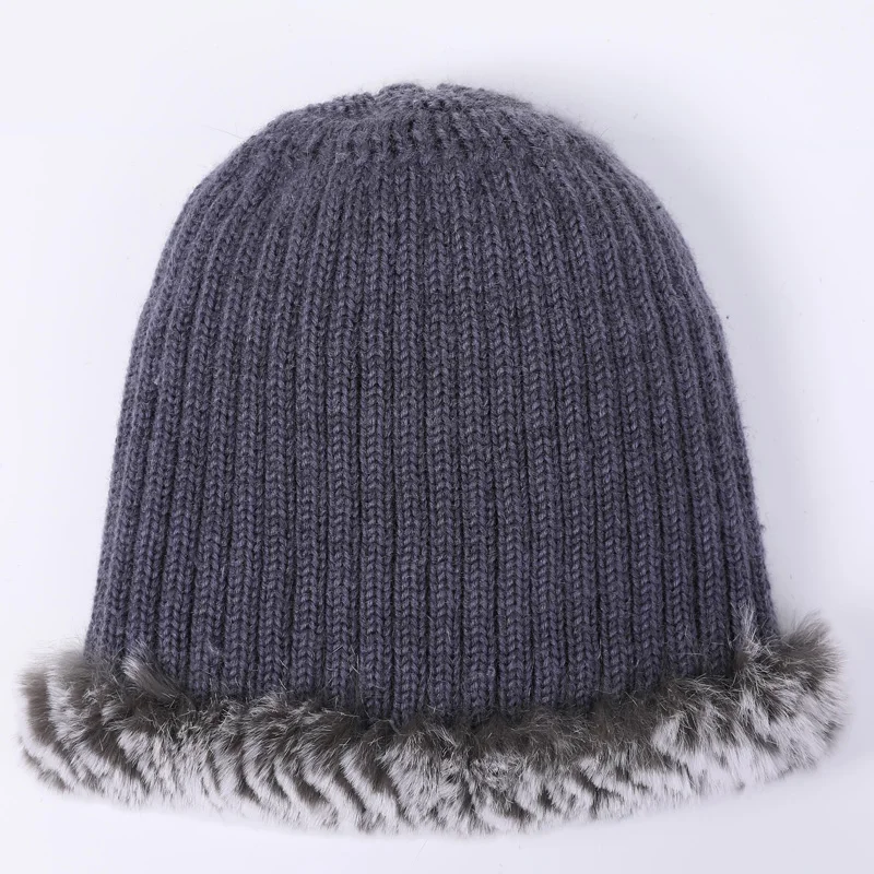 На зимнем меху головной убор для женщин настоящий мех кролика шапки из меха