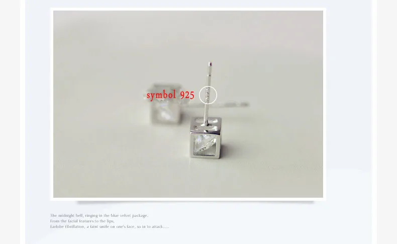 Женские серьги гвоздики серебряного цвета с квадратным фианитом|stud earrings|cute stud