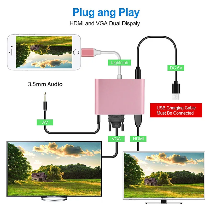 4 в 1 цифровой аудио видео HDTV конвертер для Lightning в HDMI VGA AV адаптер для IPhone Xs X XR 8 7 6plus для IPad Air/mini/pro