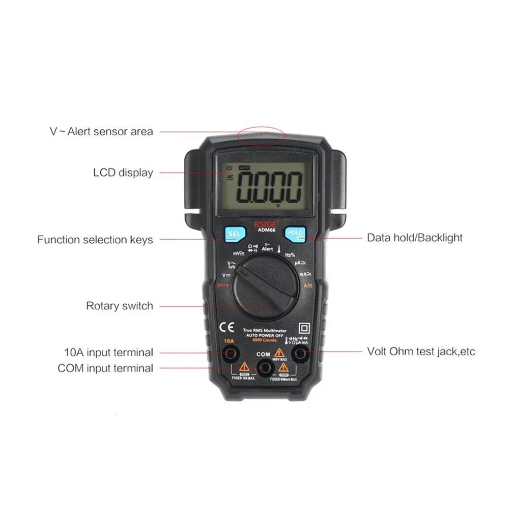 BSIDE ADM66 Mini Digital Multimeter 1999 Counts True RMS Auto Range AC/DC Volt Amp Ohm Diode NCV Continuity Tester Meter | Автомобили и