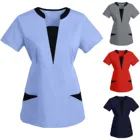 Женская блузка с коротким рукавом и V-образным вырезом # BB81, однотонная, с карманами, в стиле пэчворк, аксессуары для медсестер