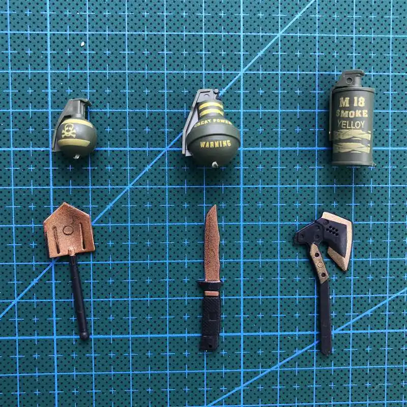 

6 шт./партия 1:6 дымовые бомбы, гранаты, кинжал топор. Аксессуары для военных моделей с пластиковым покрытием для 12 "экшн-фигурок