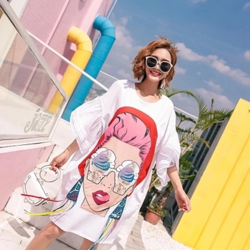 Платье футболка Vefadisa Ассиметричное платье с рисунком головы для девочек