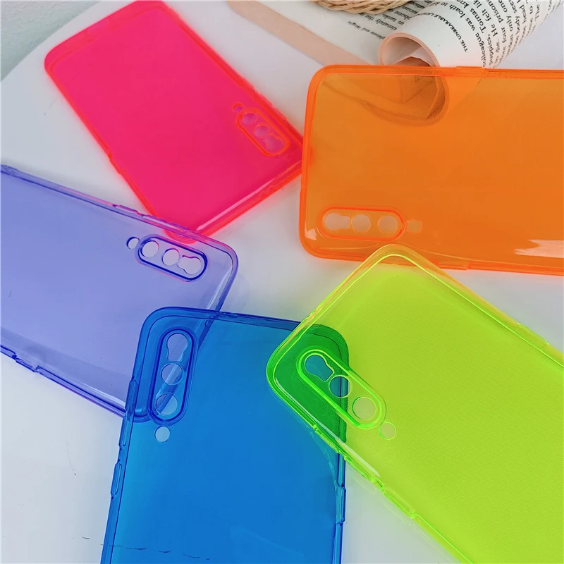 Флуоресцентный неоновый однотонный мягкий чехол для телефона Xiaomi Mi 10 9 8 CC9 Pro Lite