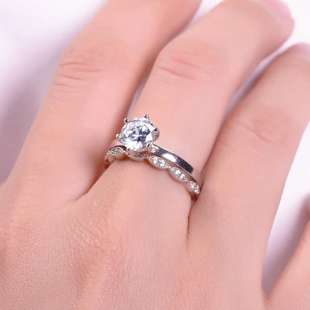 Балет gemb's 1.2Ct 7 мм 6 зубцов Moissanite Штабелируемый Пасьянс свадебный набор