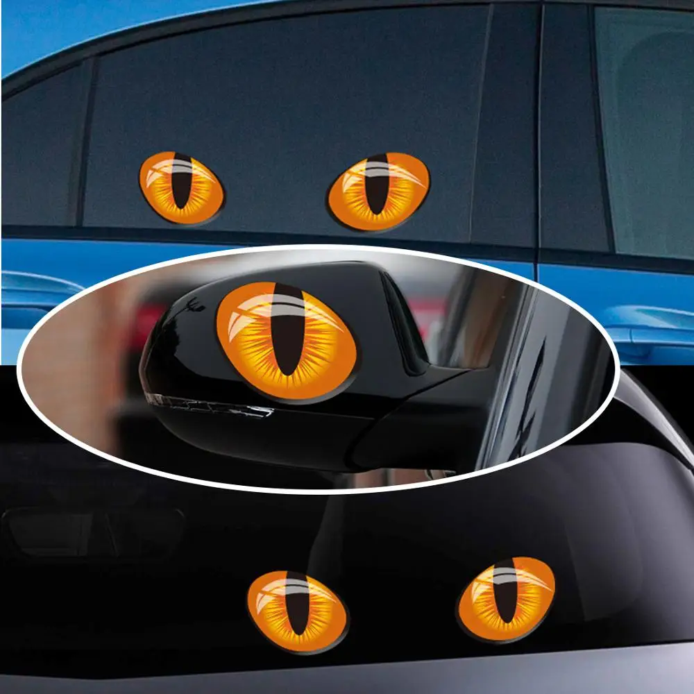

2pcs cat eyes car stickers simulation 3D Reflective stereo car sticker luminous car sticker car head rearview mirror car sticker