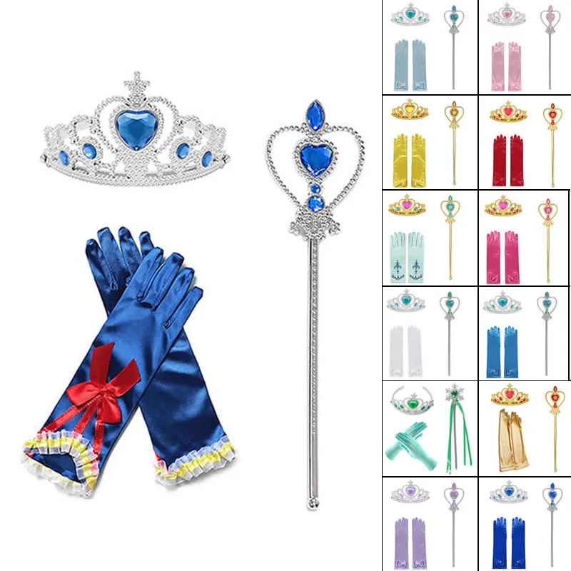 

Kids Crown Magic Wand Gloves Set Girls Mittens Party Cosplay Costume Kids Princess Dress Up Set Snow White Sofia Accessories