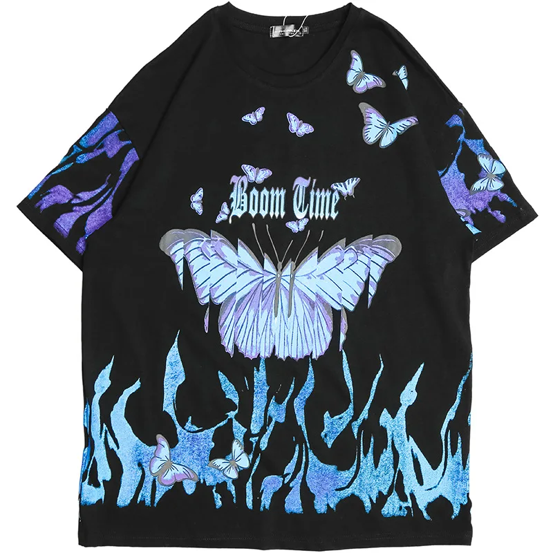 

Men's T shirt Hip Hop Streetwear Harajuku T-shirt butterfly Print Summer Cotton Casual Tshirt Short Sleeve Loose Tops Tees