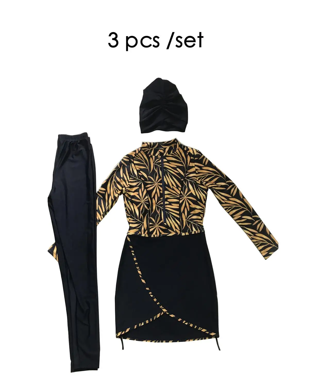 

Plus size New Muslim Swimwear Women Modest Patchwork Hijab Long Sleeves Sport Swimsuit 3pcs Islamic Burkinis Wear Bathing Suit