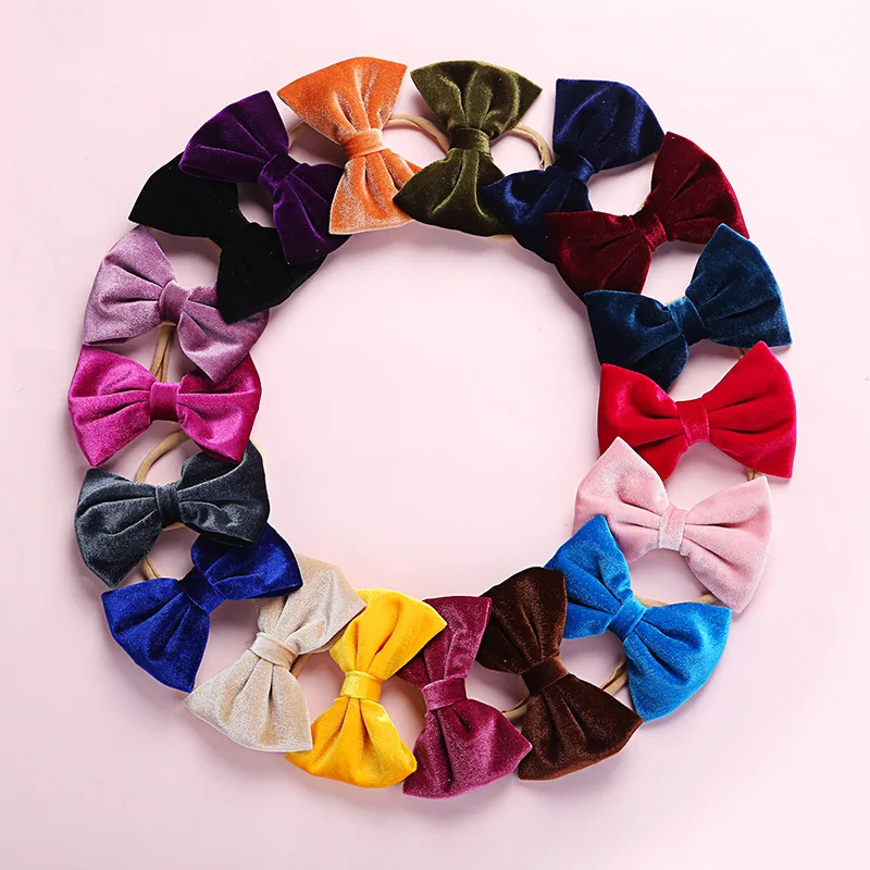 

30pc/lot 2019 New Girls 4inch Velvet Knot Bow Nylon Headband,Solid Bows Elastic Hair Band Children Girls Hair Accessories