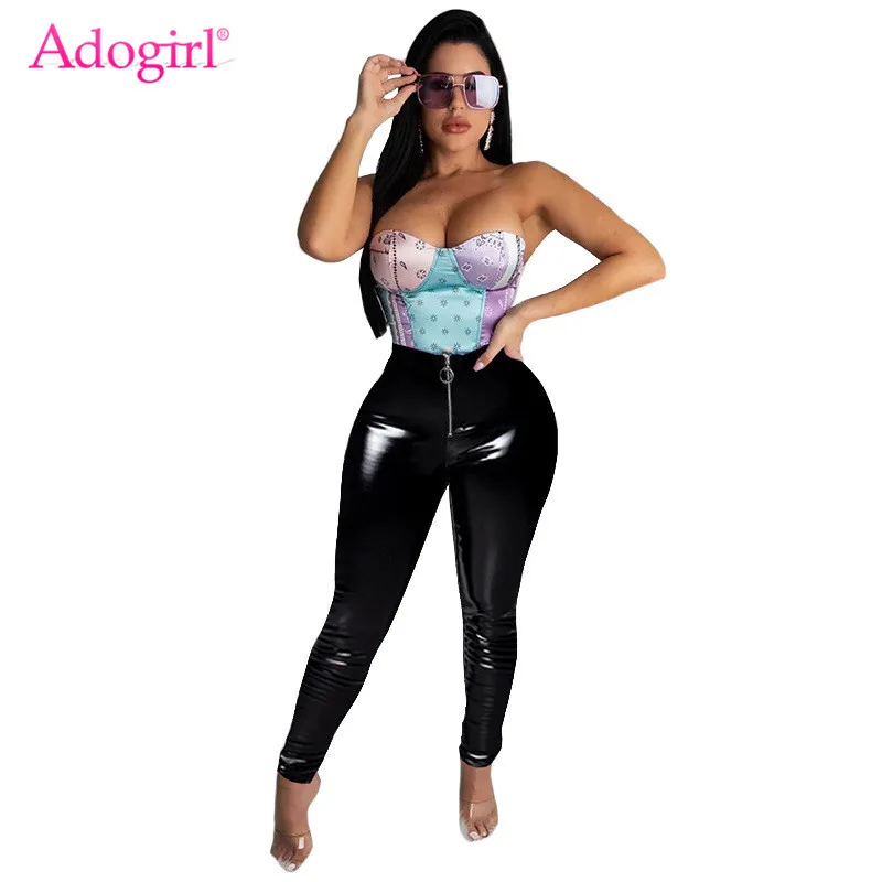 

Женские узкие брюки из искусственной кожи с высокой талией и молнией Adogirl, модные повседневные брюки, Осень-зима 2020