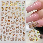 Голографические 3D бронзовые бабочки наклейки для дизайна ногтей клейкие слайдеры красочные DIY золотые переводные наклейки для ногтей фольги Обертывания Декор