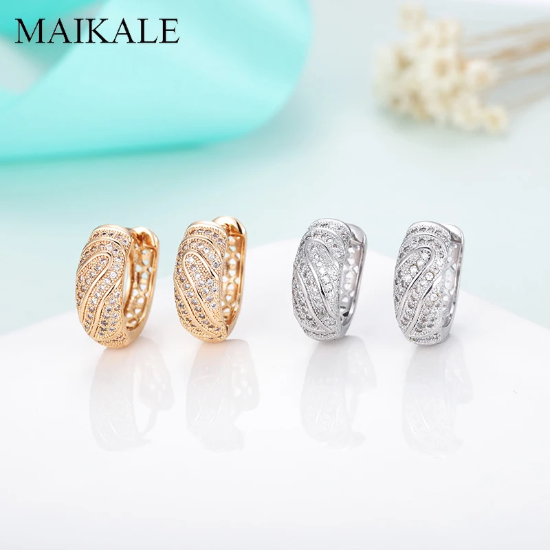 Женские круглые серьги-гвоздики MAIKALE, популярные серьги золотистого/серебристого цвета с фианитом в форме пустотелого сердца, модные ювелирные изделия для подарка