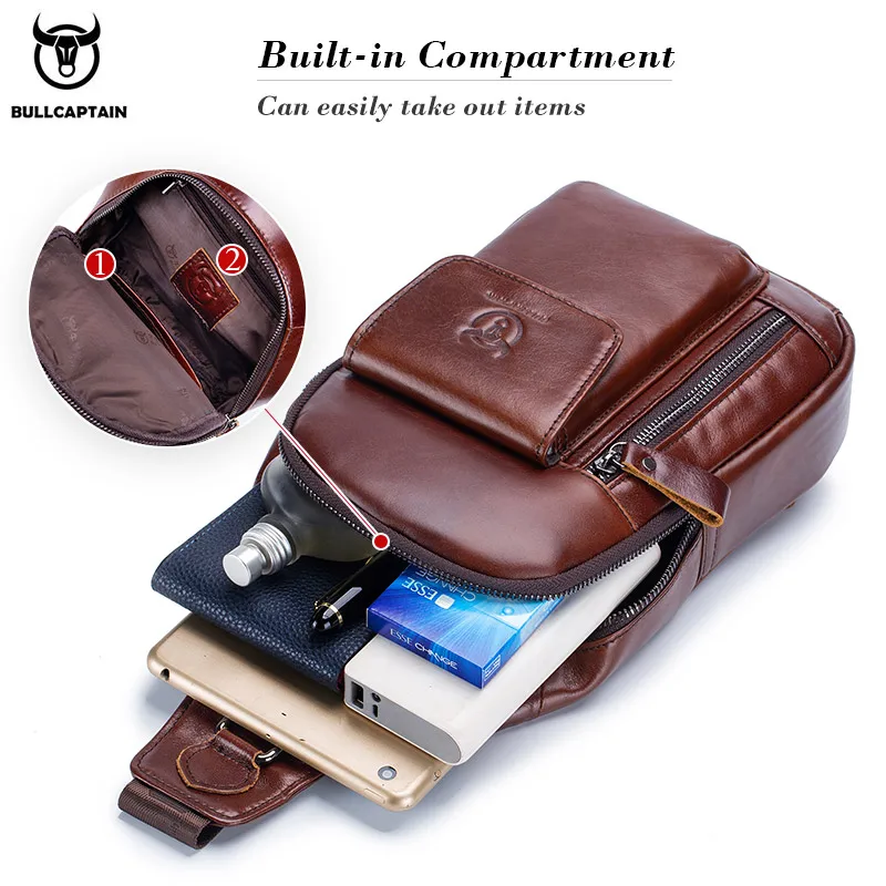 Preço Bullcaptain Bolsa Mensageiro De Couro Genuíno Masculino Casual Mochila De Peito Música Multifuncional Bolsa De Viagem