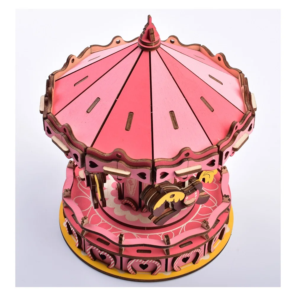 

177pcs Rotatable DIY 3D Romantic Carousel Wooden Puzzle Game Assembly Toy Gift for Children Kids Adult