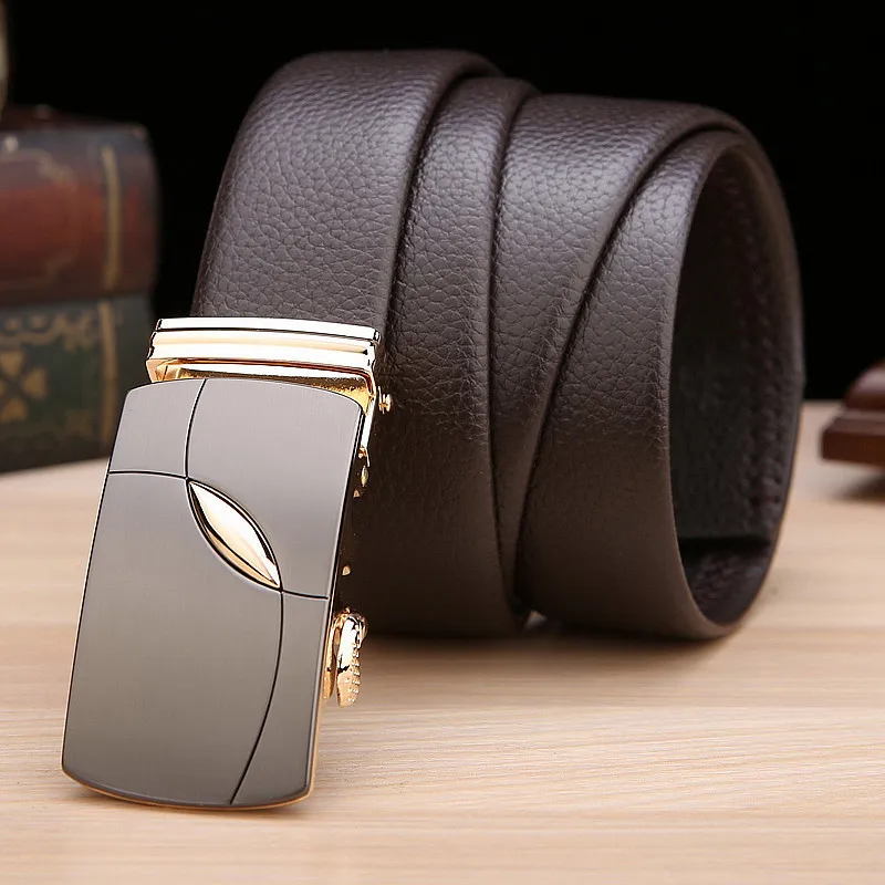 Мужской ремень из натуральной воловьей кожи с автоматической пряжкой|Мужские
