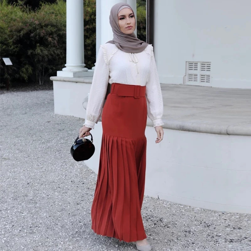 Шикарная мусульманская плиссированная юбка Abaya женская большая с оборками