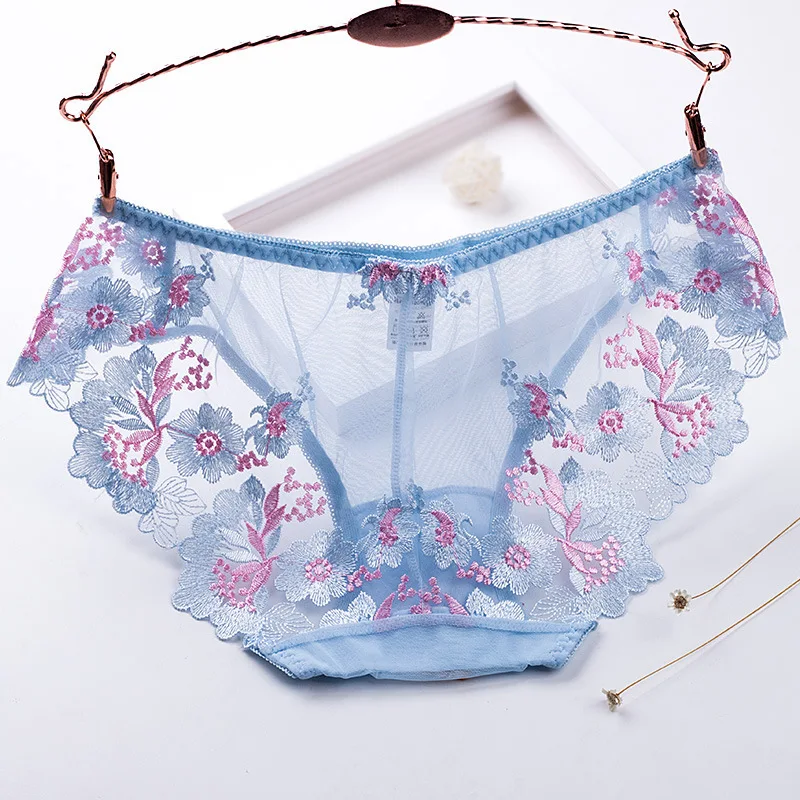 Женские кружевные трусики с вышивкой Roseheart зеленые небесно-голубые хлопковые