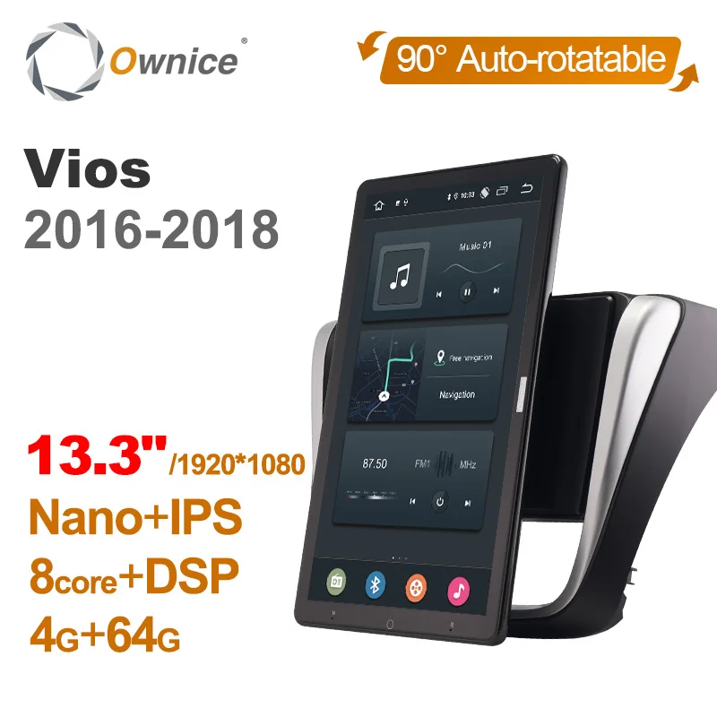 

13,3 дюймов 1920*1080 Ownice Android 10,0 для Toyota Vios 2016 - 2018 автомобильное радио, автомобильное мультимедийное видео, аудио, GPS, авто поворотный