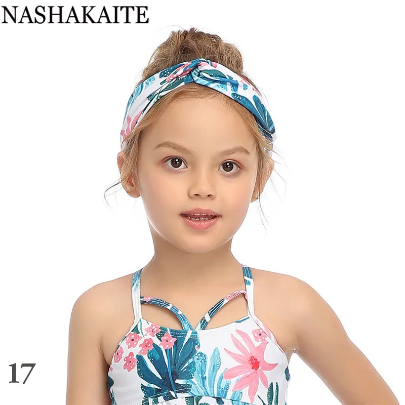 NASHAKAITE Mom and daughter Headbands 30 Colors Printed Women Girls Swimming Elasticity Hairdressing | Мать и ребенок