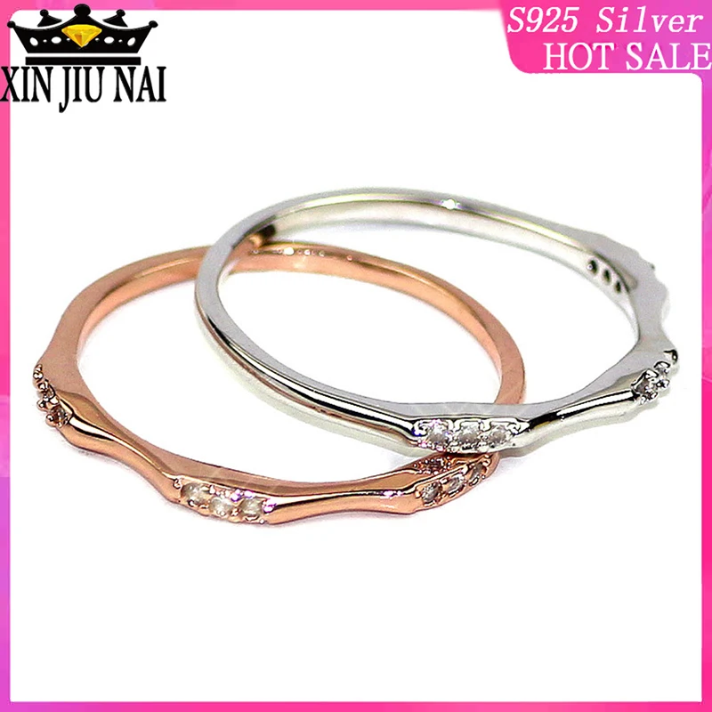 

Sterling silver 925 ring Korean single row simulation diamond ring ring tail ring female pinky rose gold silver joint ring