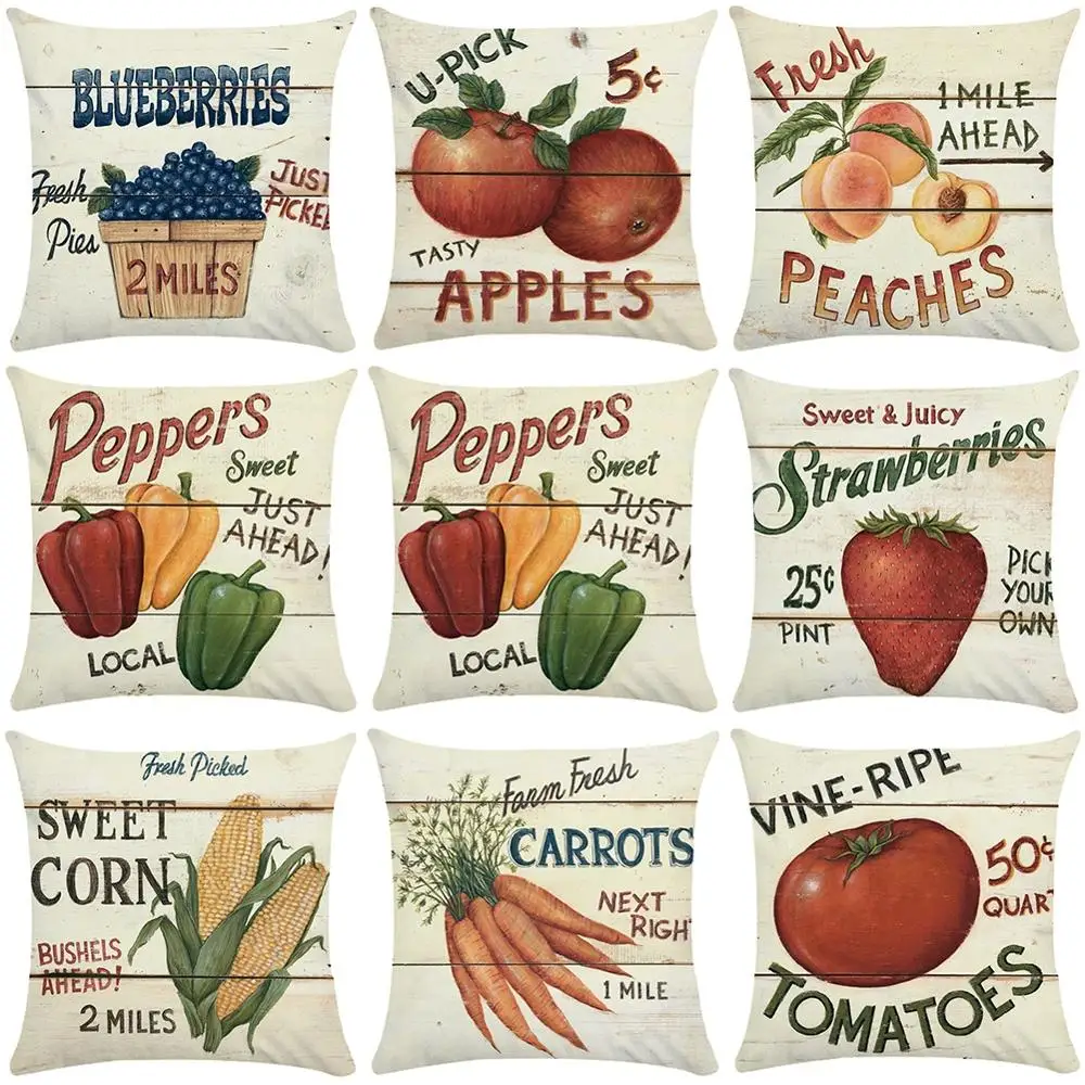 

18" Retro Design Pillow Case Strawberry Fruit Pattern Printed Sofa Bedroom Living Room Square Home Decorative Soft Cushion Cover