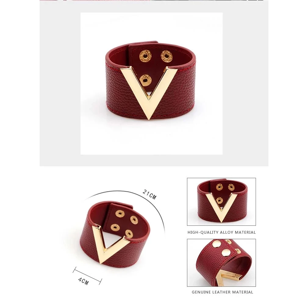 Европейский и большой кожаный браслет простой Универсальный Широкий OL V Word для