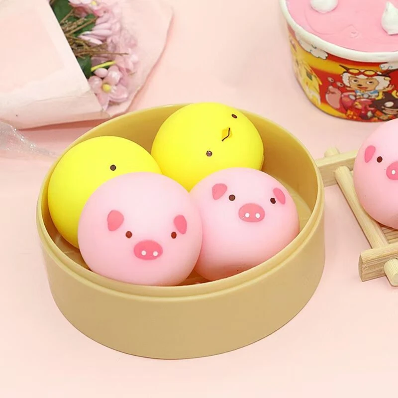

5cm 10cm pig face, chicken face Barbecued Pork Bun Ball, Squishy Pressing Kneading Stress Balls, Decompression Stress Relief Toy