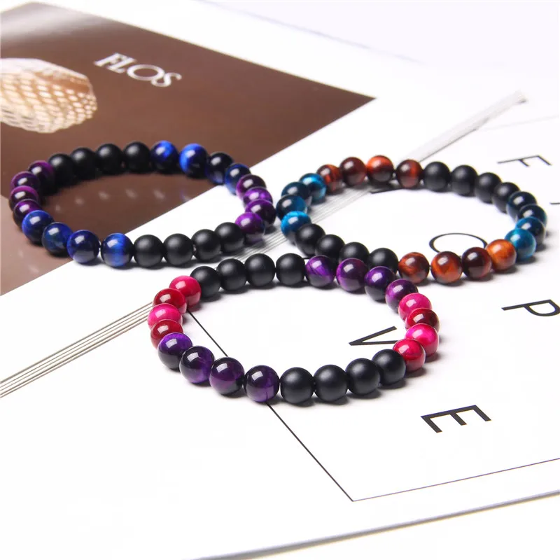 

8 mm Black Onyx Beads Bracelets For Men 2020 Vintage Elastic Bracelet Women Polished Chakra Tiger Eye Stone Bangle Jewelry Gifts