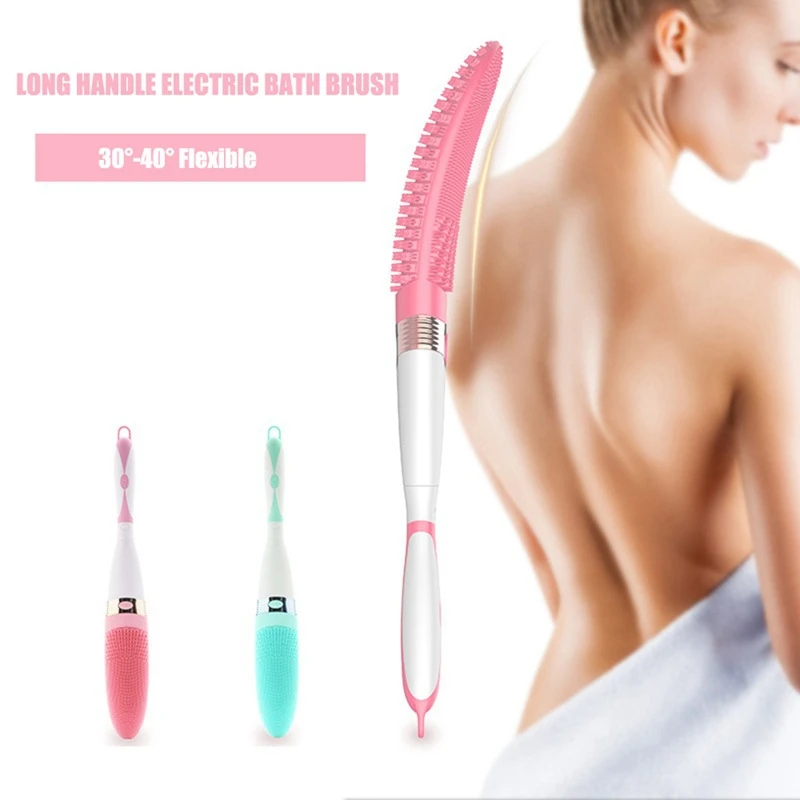 

2020 latest electric silicone bath brush shower massage with 4 vibration levels, long handle body cleaning brush, bath spa tool,