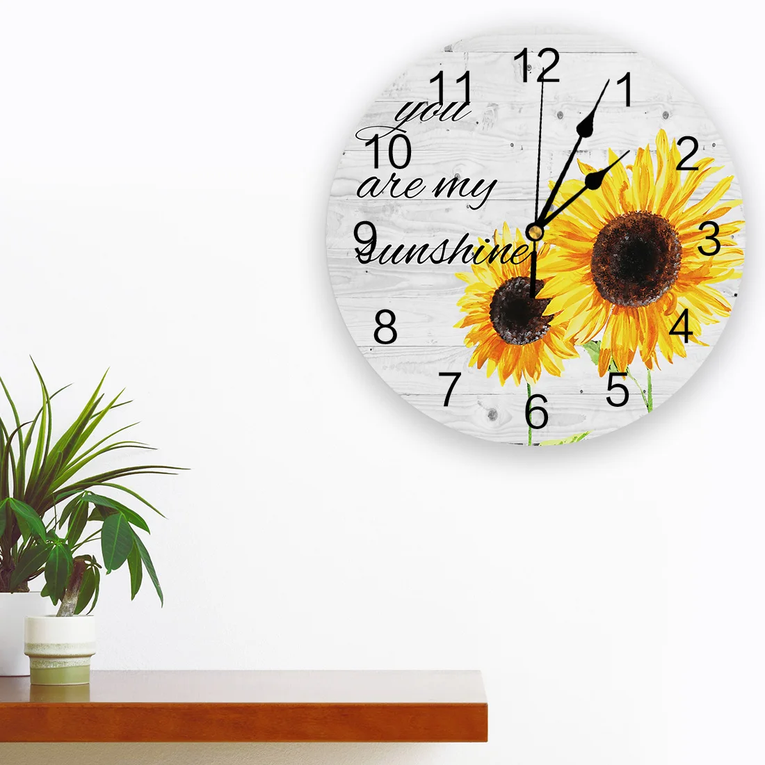 Sunflower You Are My Sunshine Printed PVC Wall Clock Modern Design Home Decor Bedroom Silent O'clock Watch Wall For Living Room
