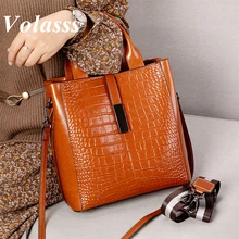 Volasss New Waxy Leather Tote Bag For Women Handbags Female Shoulder Bag Cow Leather Luxury Designer Handbag Ladies Hand Bags