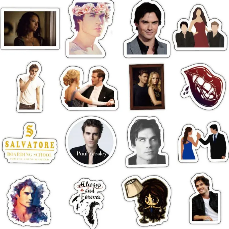 Pegatinas impermeables de Horror Vampire Diaries, Series de TV americana, grafiti, port&aacute;til, equipaje, monopat&iacute;n, guitarra, 10/30/50 Uds., venta al por mayor-3