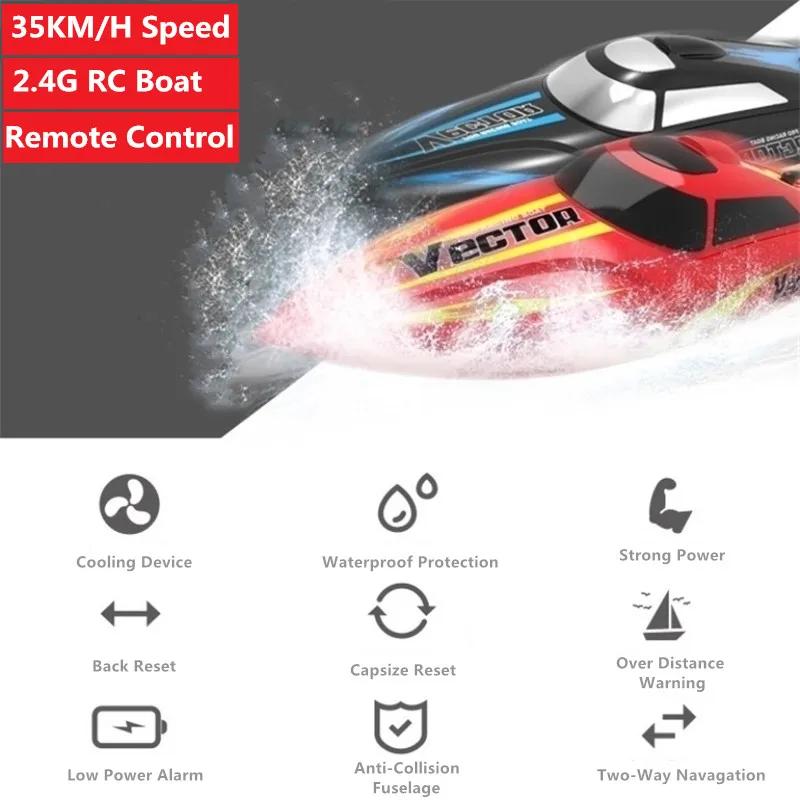 

35KM/H High Speed Remote Control Speedboat Toy 150M RC Distance Capsize reset Waterproof Cooling Device power motor back reset